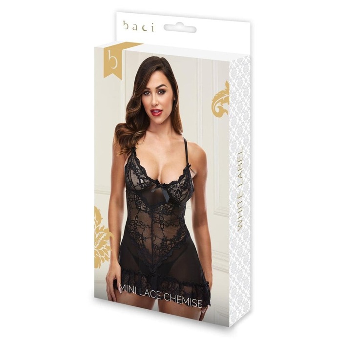 Пеньюар BACI мереживний, напівпрозорий, чорний, S/M