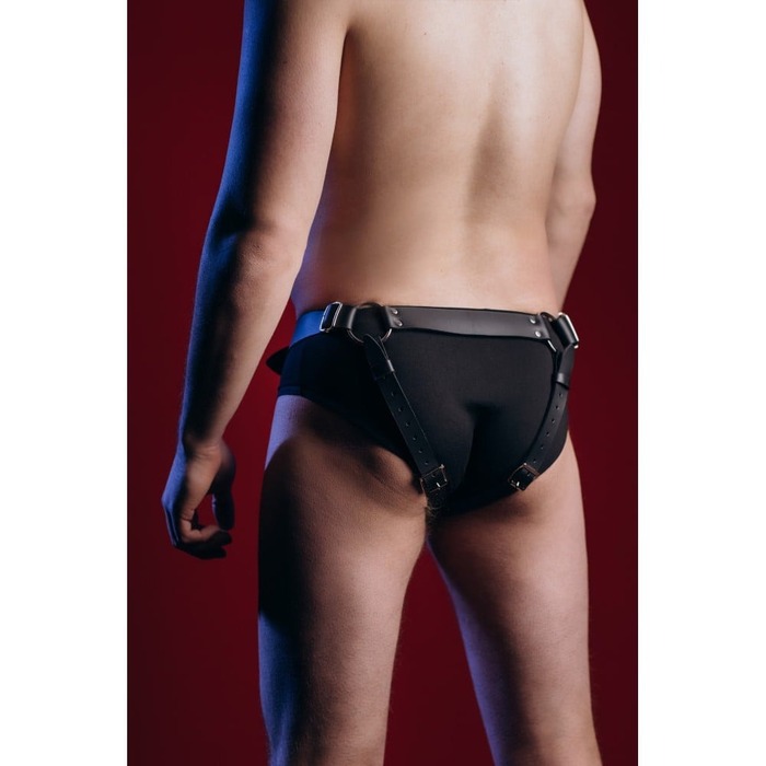 Гартеры-трусы мужские One Size MG5 из натуральной кожи, черные